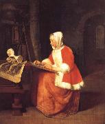 Gabriel Metsu A Young Woman Seated Drawing Spain oil painting artist